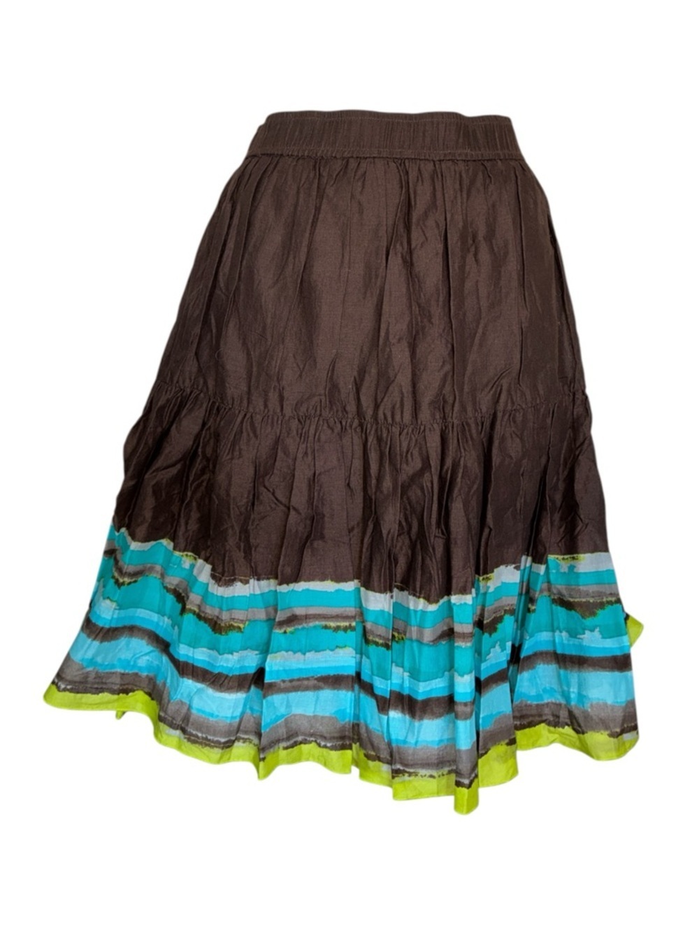 Old Navy Skirt women's s, Brown Turquoise Lime Stripes, Full, Tiers, pull on NWT